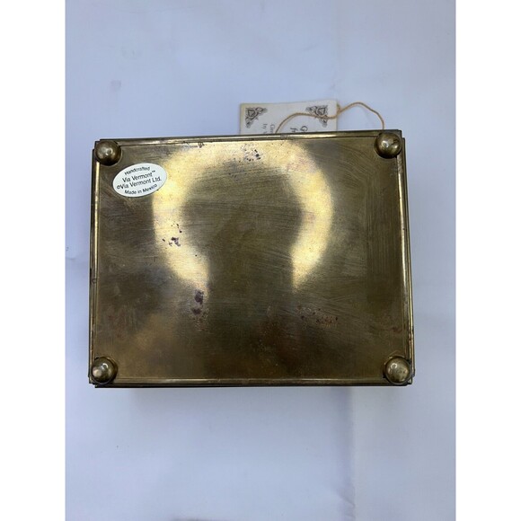 Vtg Via Vermont Sailboat Jewelry Trinket Box Cobalt Blue Glass Mirrored Brass - Picture 12 of 12